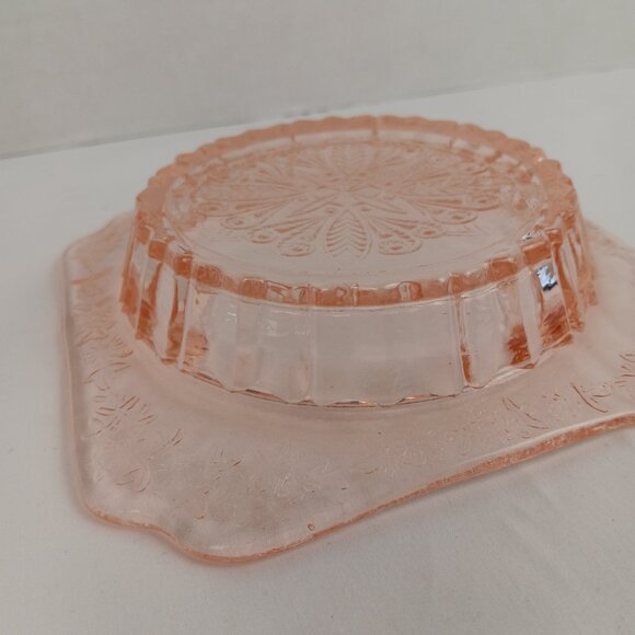Vintage Jeanette Glass Depression Pink 6" Square 6” Bowl Adam Pattern - Picture 5 of 7